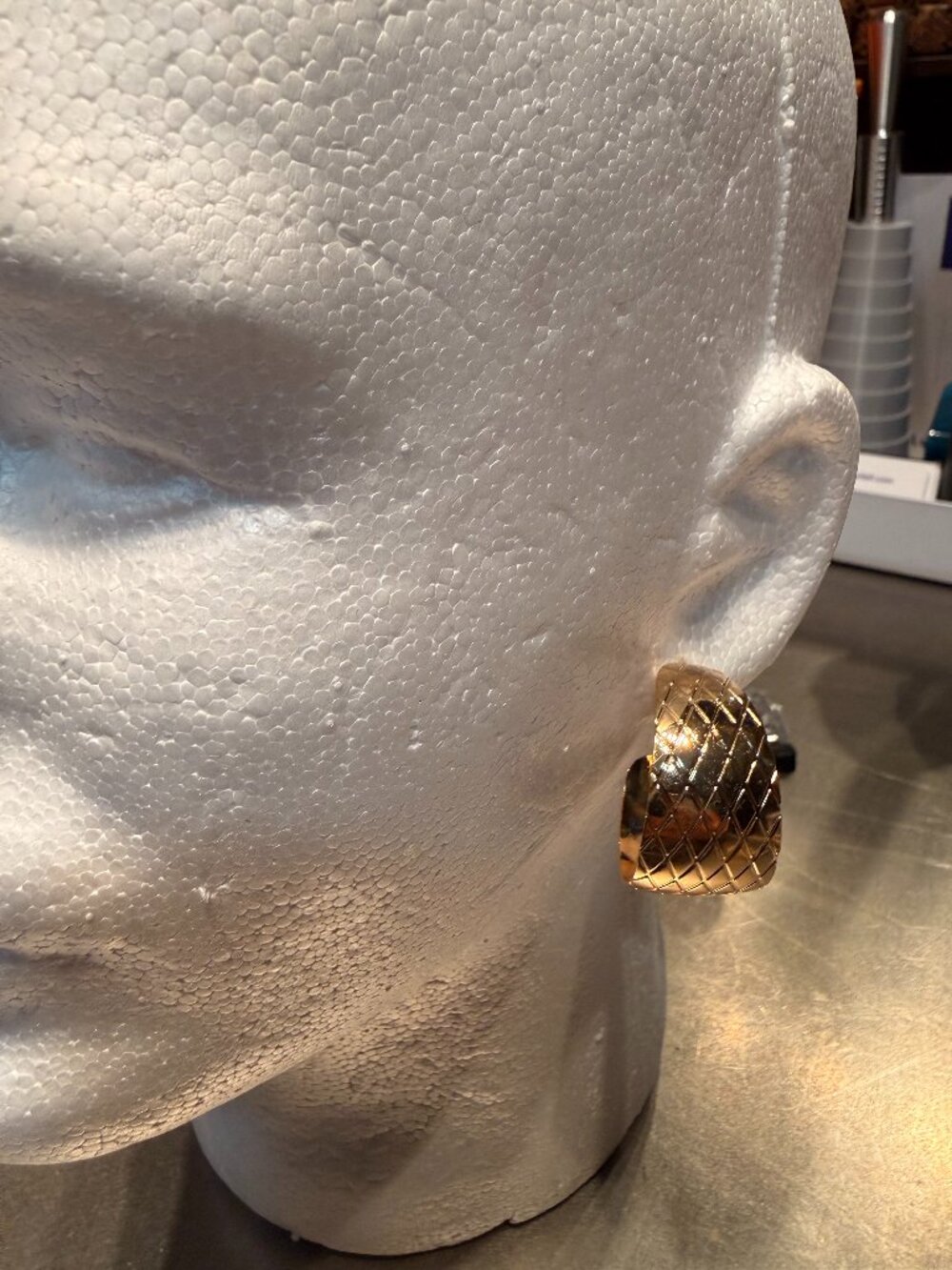 Gold Textured Hoop Earrings 1.25"